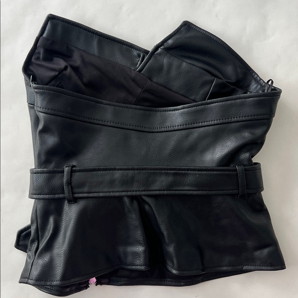 ZARA Black Leather Edgy Moto Biker Style Belted Strapless Tube Top Size S - Picture 8 of 9
